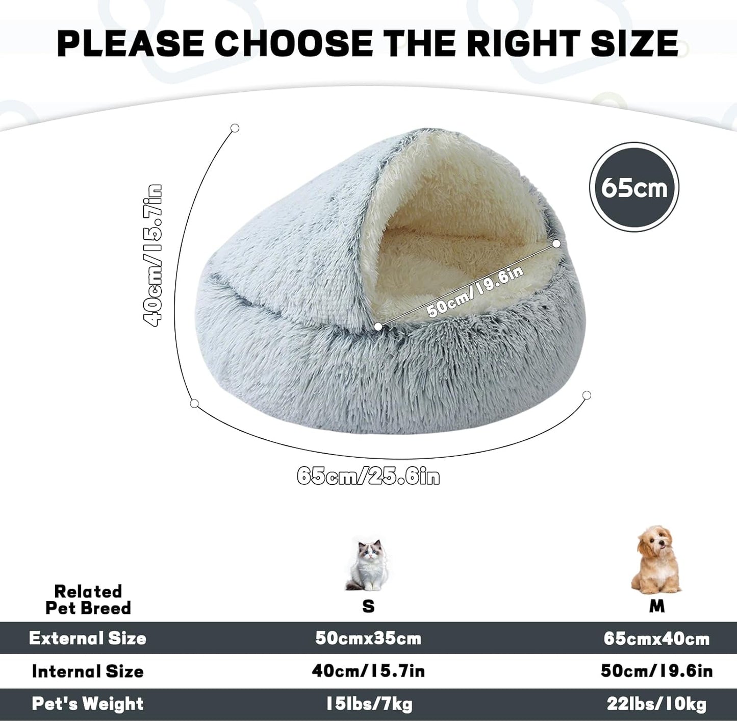 Calming Dog Bed Fluffy Plush Pet Bed Under 20 Pound๏ผLarge Cave Bed Washable Non-Slip Cat Nest Pod Windproof๏ผCozy Indoor Cave for Kitten Dog Non-Slip Bottom (M-25.6in)