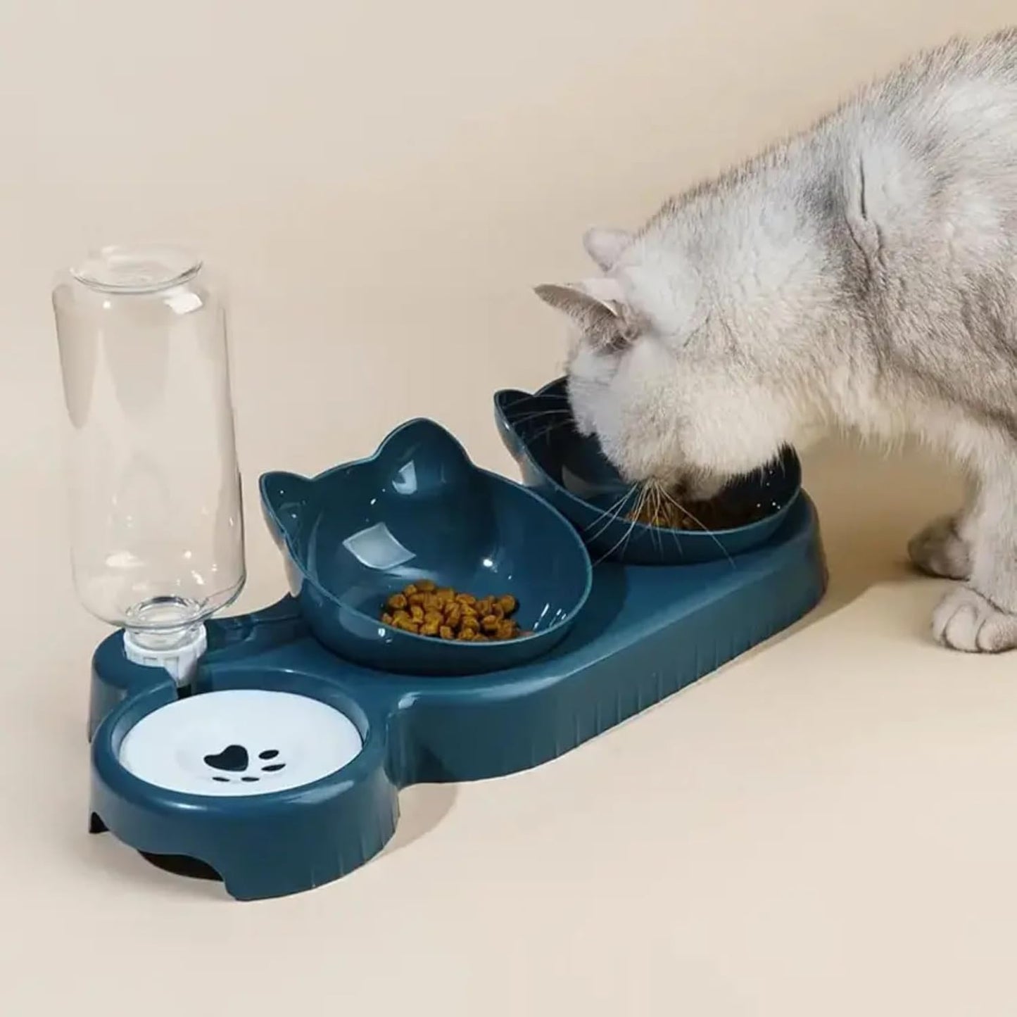 3-in-1 Cat and Dog Bowl Set - Automatic Food & Water Feeder with 500 ml Dispensing Bottle for Small & Medium Pets - Neck Friendly, Lightweight & Easy to Clean