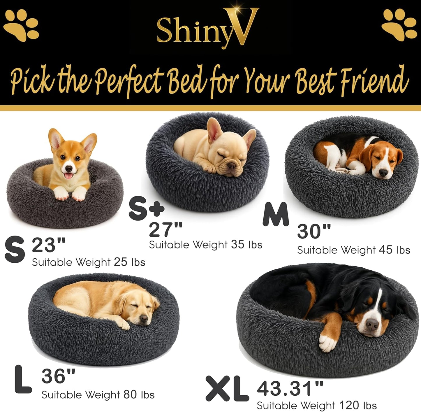 Calming Dog Bed - Fluffy Donut Cuddler for Anxiety Relief, Orthopedic Pet Bed with Non-Slip Bottom, Cozy Round Faux Fur Nest for Dogs and Cats, Plush Crate Mat for Comfort (Dark Grey, Large)