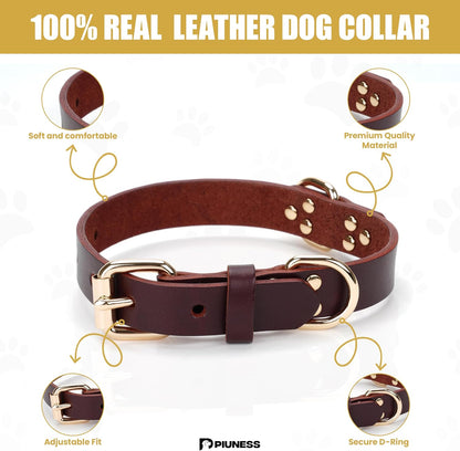 100% Real Leather Dog Collar and Leash Set, Premium Adjustable Fit with Durable Buckle, Stylish Comfort for Dogs (Small)