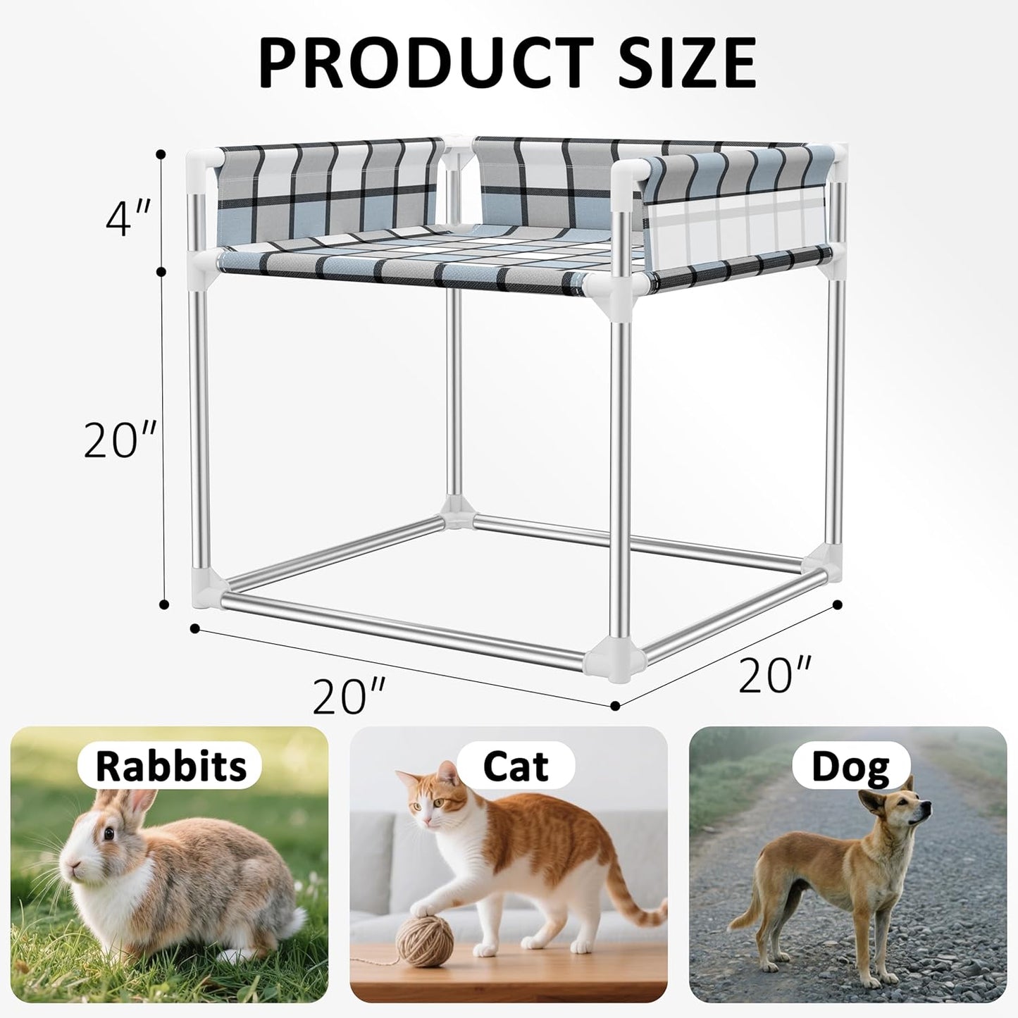 Bedside Window Pet Cat Bed - Dog Bed with Guardrail Extension Attached to Human Bed Height Elevated Dogs Cats Window Perch Bedside Dog Cot Sleeper Hammock Furniture Pet Beds (20'' x 20'' x 24'')
