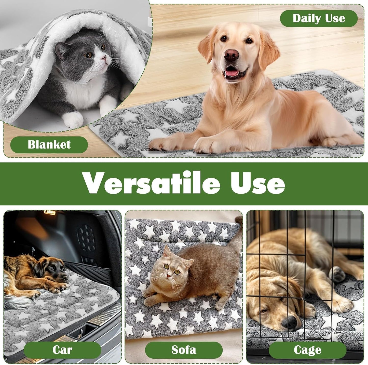 4 Pcs Dog Bed Mat Crate Pad Reversible Mat Machine Washable Bed Star Pet Sleeping Kennel Pad for Crate for Small, Medium, Large Dog(16 x 24 x 1.2 Inch,Gray)