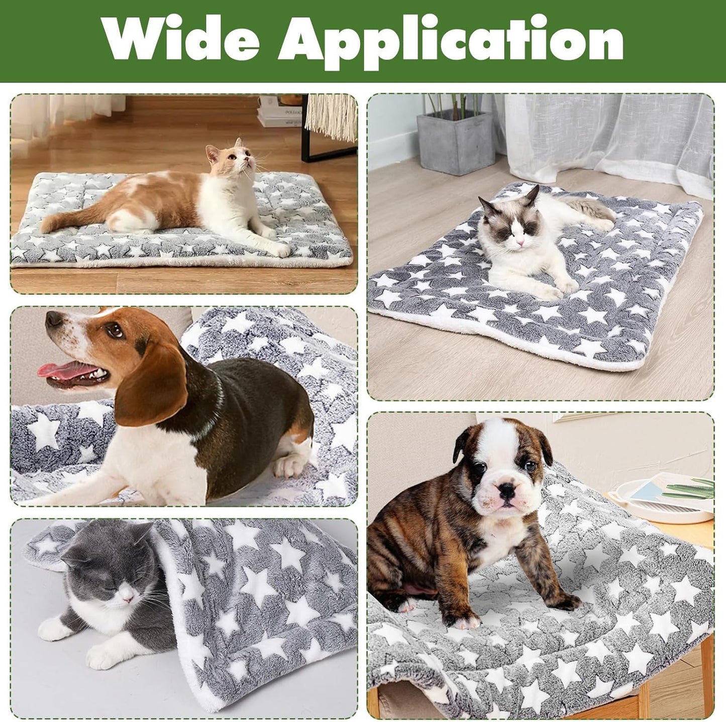 4 Pcs Dog Bed Mat Crate Pad Reversible Mat Machine Washable Bed Star Pet Sleeping Kennel Pad for Crate for Small, Medium, Large Dog(16 x 24 x 1.2 Inch,Gray)