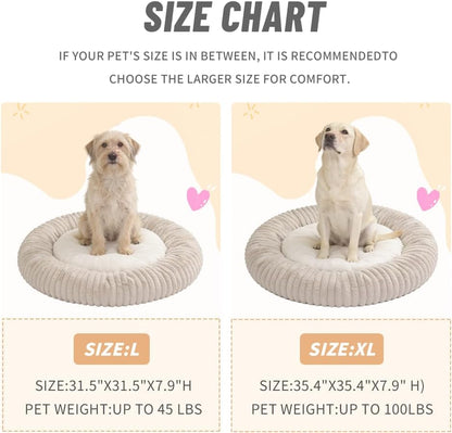 31.5“ Calming Dog Bed for Large Dog-Donut Dog Bed – Faux Rabbit Fur + Shredded Memory Foam & Polyester Fill, Ultra-Comfort Calming Round Pet Bed for Medium/Large Dogs, Easy Care