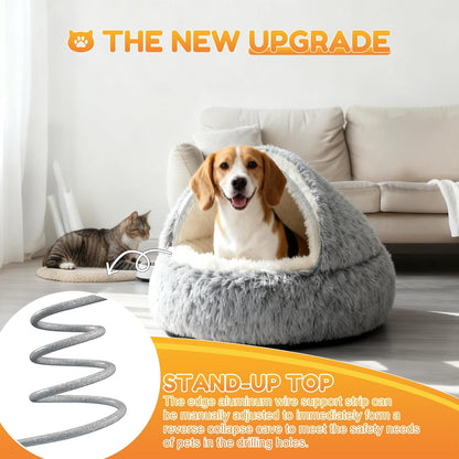 Calming Dog Bed Fluffy Plush Pet Bed Under 20 Pound，Large Cave Bed Washable Non-Slip Cat Nest Pod Windproof，Cozy Indoor Cave for Kitten Dog Non-Slip Bottom (M-25.6in)