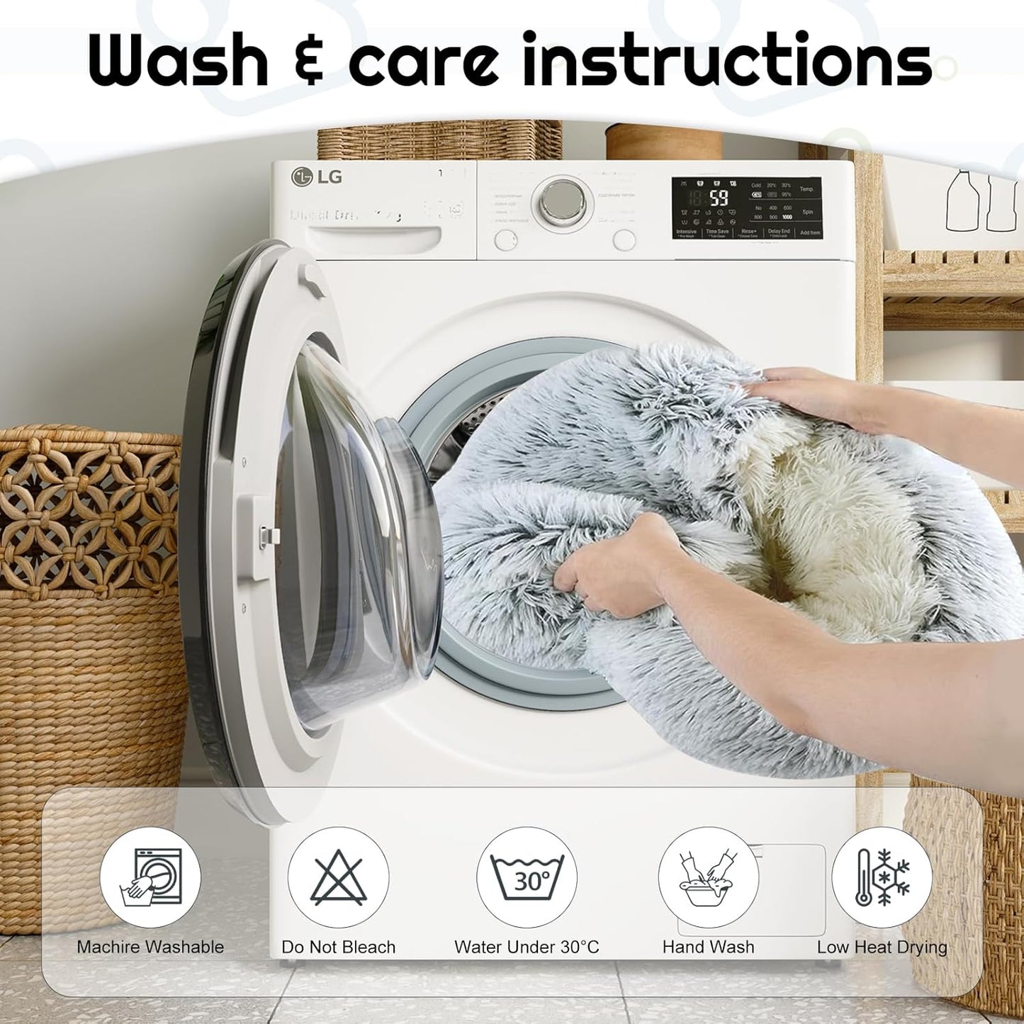 Calming Dog Bed Fluffy Plush Pet Bed Under 20 Pound，Large Cave Bed Washable Non-Slip Cat Nest Pod Windproof，Cozy Indoor Cave for Kitten Dog Non-Slip Bottom (M-25.6in)