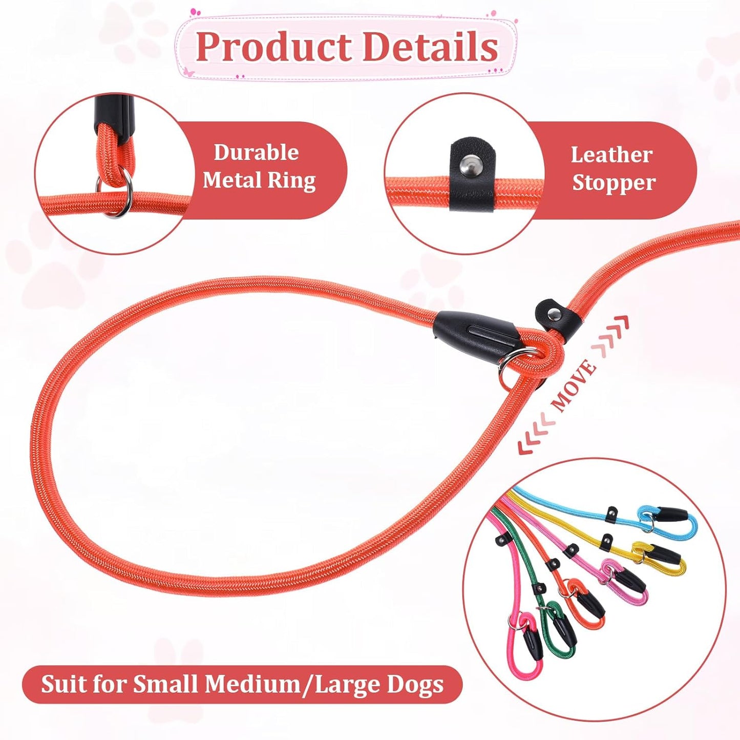 12pcs Slip Leads Dog Leash Heavy Duty Rope Leash for Small Medium Dogs, 5FT Classic Dog Leashes Strong Nylon Dogs Training Leashes Strong Comfortable Loop Leashs (12 Colors, 3/8")