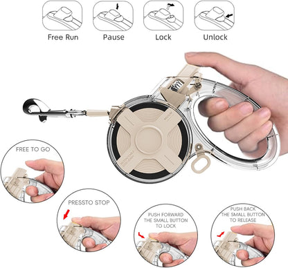 13 Ft Retractable Dog Leash, a Leash for Small Medium Dogs, Suitable for Dogs Weighing up to 44 lbs, One Handed Braking Device, Sturdy Nylon Strap to Avoid Entanglement (Beige)