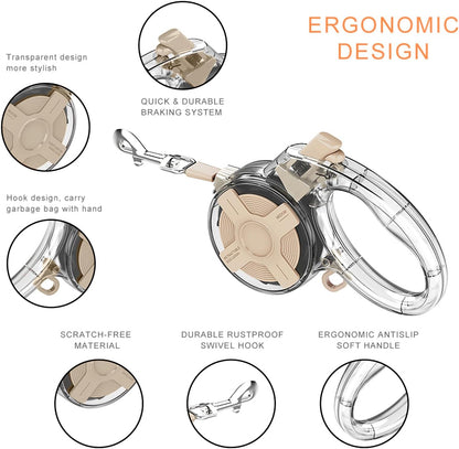 13 Ft Retractable Dog Leash, a Leash for Small Medium Dogs, Suitable for Dogs Weighing up to 44 lbs, One Handed Braking Device, Sturdy Nylon Strap to Avoid Entanglement (Beige)