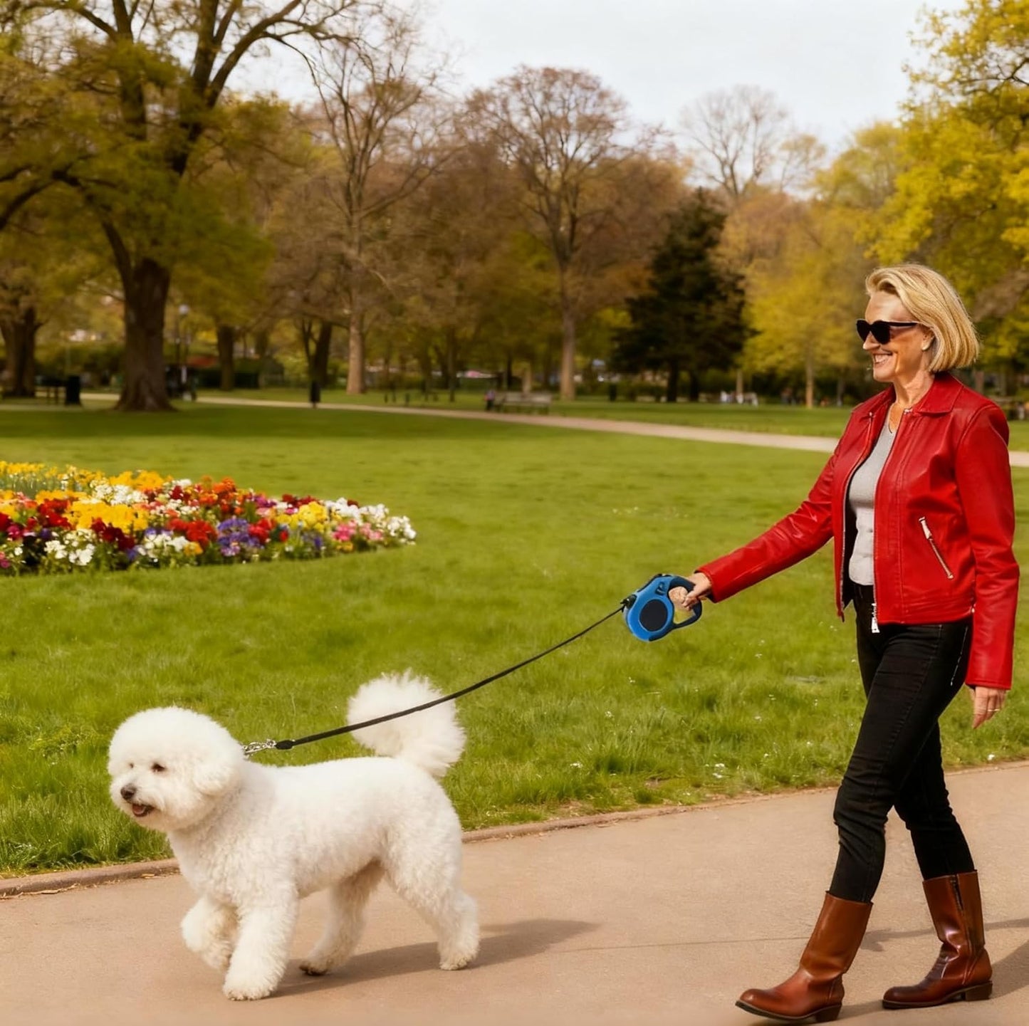 16 Ft Retractable Dog Leash for Small Medium Dogs, Anti-Slip Handle Strong Nylon Tape, No Tangle One-Hand Brake/Pause/Lock, Pink