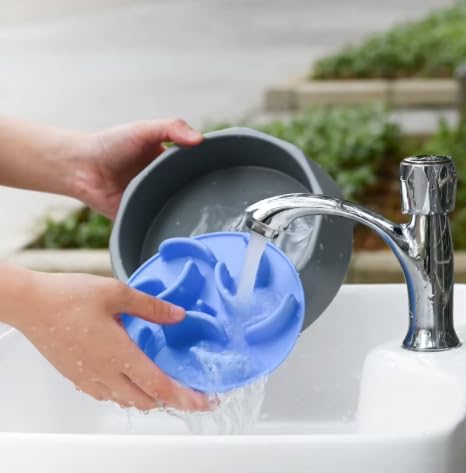 2 in 1 Slow Feed Dog Bowl with Anti-Choking Design, 7.5 Inch Pet Food Dish, Pink, Blue, Green (Blue)