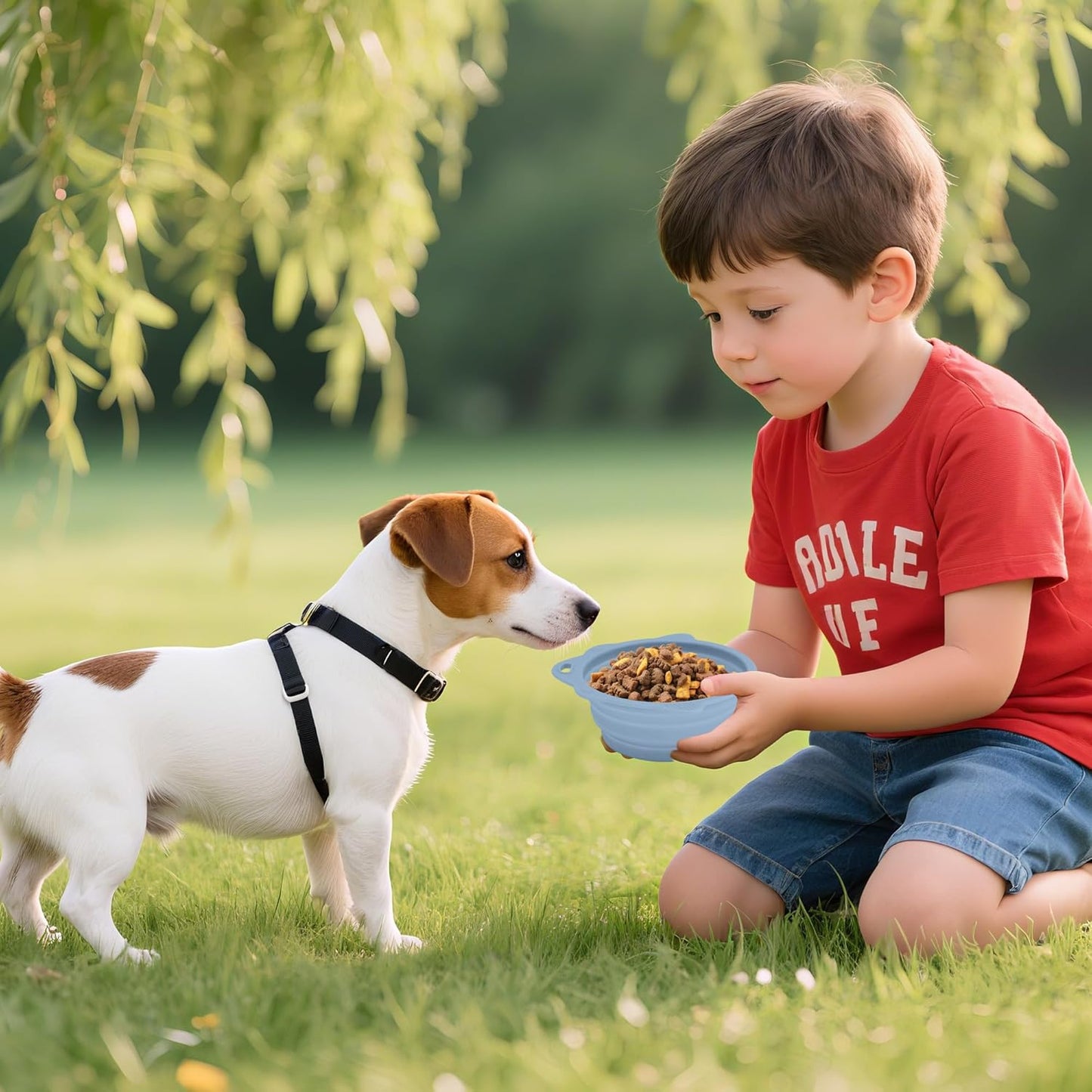 2-Pack Collapsible Silicone Dog Bowl,13oz Portable Pet Food & Water Dish, Travel Bowl with Non-Slip Textured Base (Lick Mat Feature) for Peanut Butter, Yogurt - Foldable Ivory&Blue