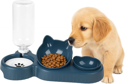 3-in-1 Cat and Dog Bowl Set - Automatic Food & Water Feeder with 500 ml Dispensing Bottle for Small & Medium Pets - Neck Friendly, Lightweight & Easy to Clean