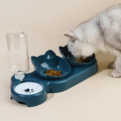 3-in-1 Cat and Dog Bowl Set - Automatic Food & Water Feeder with 500 ml Dispensing Bottle for Small & Medium Pets - Neck Friendly, Lightweight & Easy to Clean