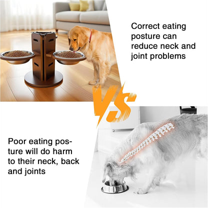 Adjustable Elevated Dog Bowl Stand (3.6"/6.3"/9.2") with 3 Stainless Steel Bowls, 3 in 1 Bamboo Raised Dog Bowls Pet Feeding Station for Cats/Small/Medium Dogs