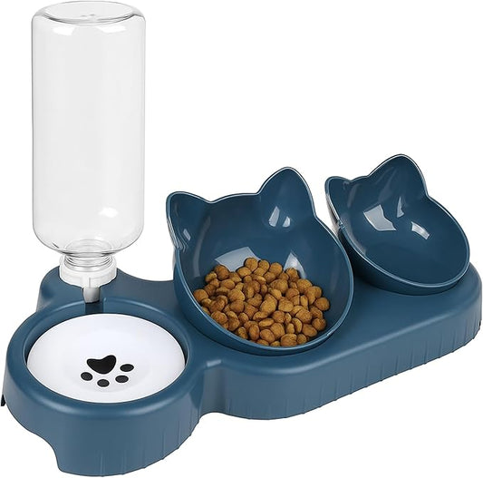 3-in-1 Cat and Dog Bowl Set - Automatic Food & Water Feeder with 500 ml Dispensing Bottle for Small & Medium Pets - Neck Friendly, Lightweight & Easy to Clean