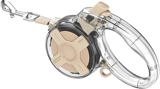 13 Ft Retractable Dog Leash, a Leash for Small Medium Dogs, Suitable for Dogs Weighing up to 44 lbs, One Handed Braking Device, Sturdy Nylon Strap to Avoid Entanglement (Beige)