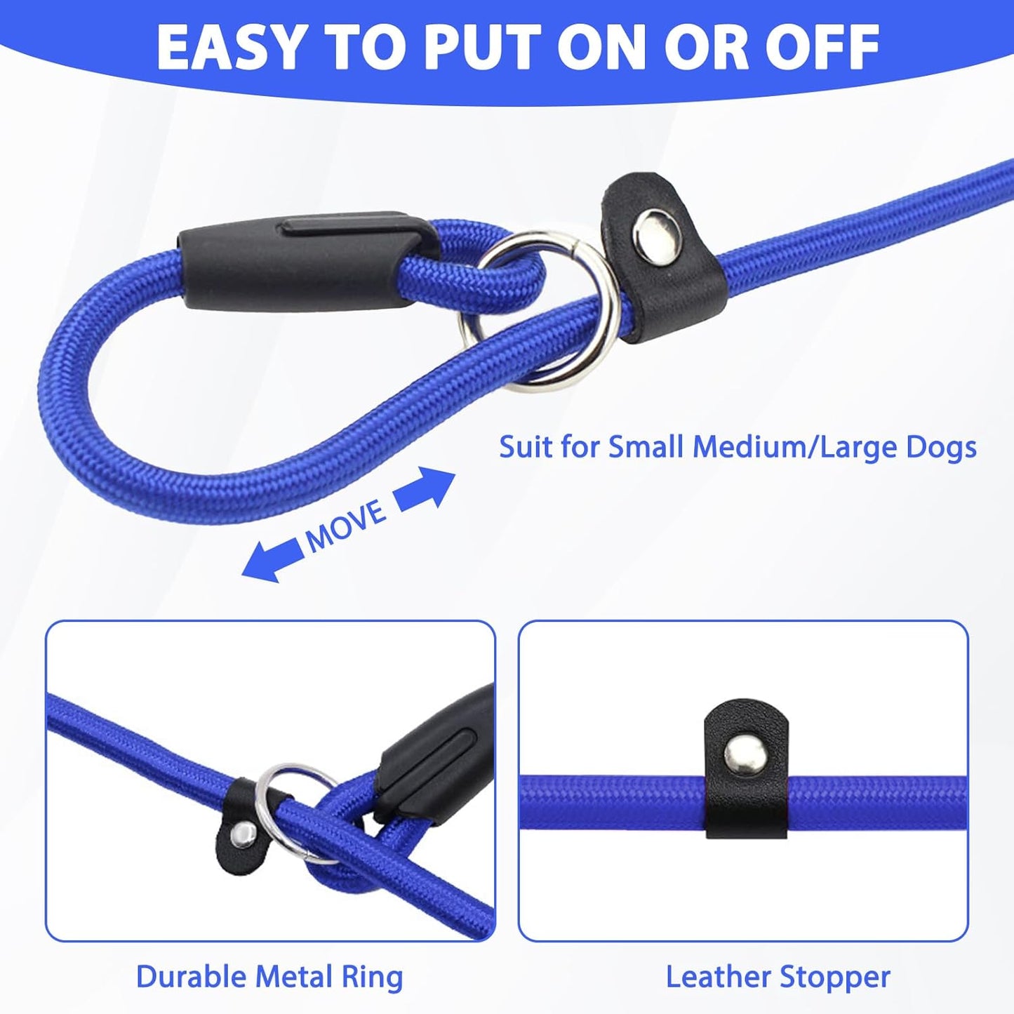 12 PCS Slip Leads for Dogs, Rope Dog Leash, Rope Leash, Adjustable Buckle, Wear-Resistant and Stretch-Resistant, Suitable for Small Dogs (Blue+red+Black)