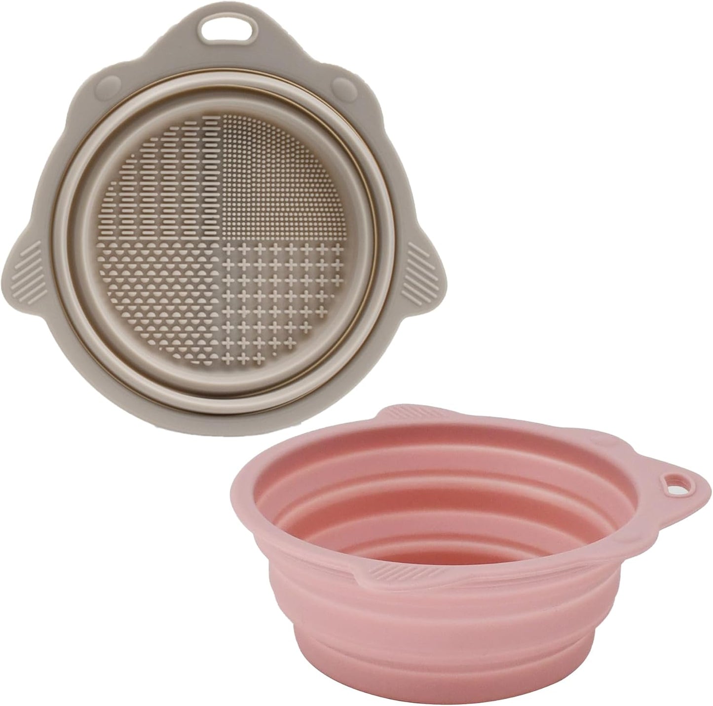 2-Pack Collapsible Silicone Dog Bowl,13oz Portable Pet Food & Water Dish, Travel Bowl with Non-Slip Textured Base (Lick Mat Feature) for Peanut Butter, Yogurt - Foldable Ivory&Blue