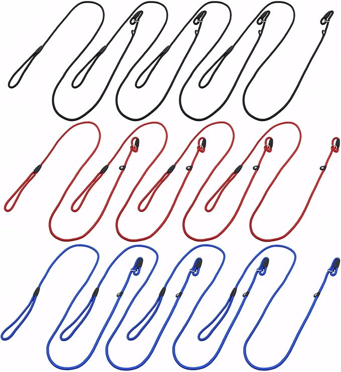 12 PCS Slip Leads for Dogs, Rope Dog Leash, Rope Leash, Adjustable Buckle, Wear-Resistant and Stretch-Resistant, Suitable for Small Dogs (Blue+red+Black)