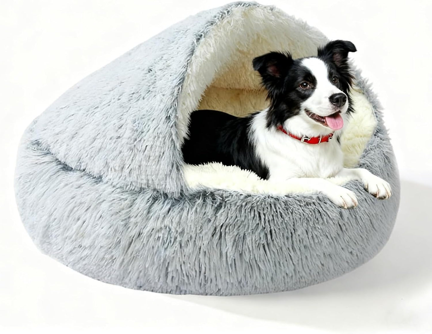 Calming Dog Bed Fluffy Plush Pet Bed Under 20 Pound，Large Cave Bed Washable Non-Slip Cat Nest Pod Windproof，Cozy Indoor Cave for Kitten Dog Non-Slip Bottom (M-25.6in)