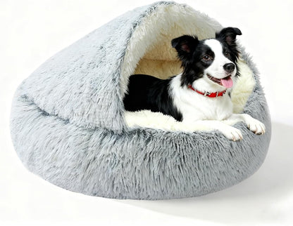 Calming Dog Bed Fluffy Plush Pet Bed Under 20 Pound，Large Cave Bed Washable Non-Slip Cat Nest Pod Windproof，Cozy Indoor Cave for Kitten Dog Non-Slip Bottom (M-25.6in)