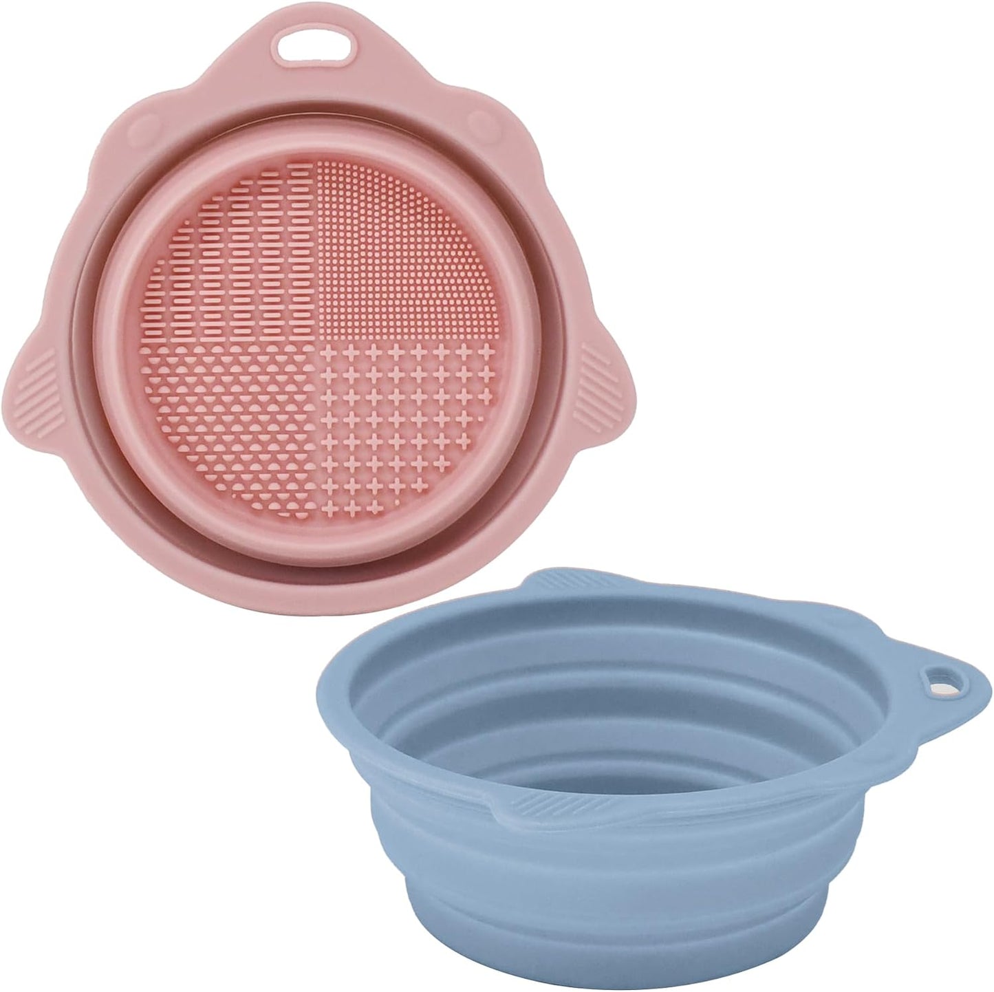 2-Pack Collapsible Silicone Dog Bowl,13oz Portable Pet Food & Water Dish, Travel Bowl with Non-Slip Textured Base (Lick Mat Feature) for Peanut Butter, Yogurt - Foldable Ivory&Blue