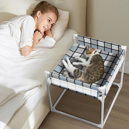 Bedside Window Pet Cat Bed - Dog Bed with Guardrail Extension Attached to Human Bed Height Elevated Dogs Cats Window Perch Bedside Dog Cot Sleeper Hammock Furniture Pet Beds (20'' x 20'' x 24'')