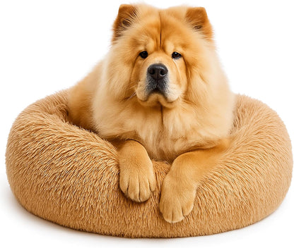 Calming Dog Bed - Fluffy Donut Cuddler for Anxiety Relief, Orthopedic Pet Bed with Non-Slip Bottom, Cozy Round Faux Fur Nest for Dogs and Cats, Plush Crate Mat for Comfort (Dark Grey, Large)