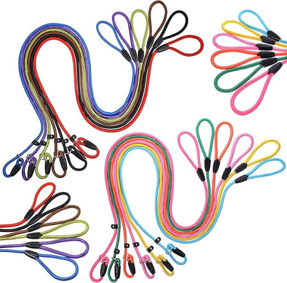 12pcs Slip Leads Dog Leash Heavy Duty Rope Leash for Small Medium Dogs, 5FT Classic Dog Leashes Strong Nylon Dogs Training Leashes Strong Comfortable Loop Leashs (12 Colors, 3/8")