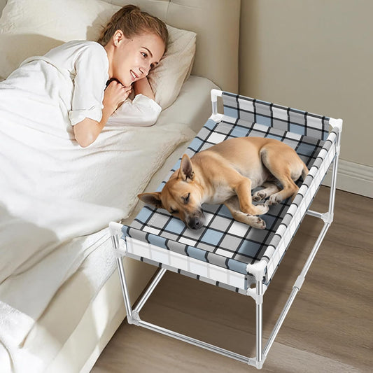 Bedside Window Pet Cat Bed - Dog Bed with Guardrail Extension Attached to Human Bed Height Elevated Dogs Cats Window Perch Bedside Dog Cot Sleeper Hammock Furniture Pet Beds (20'' x 20'' x 24'')