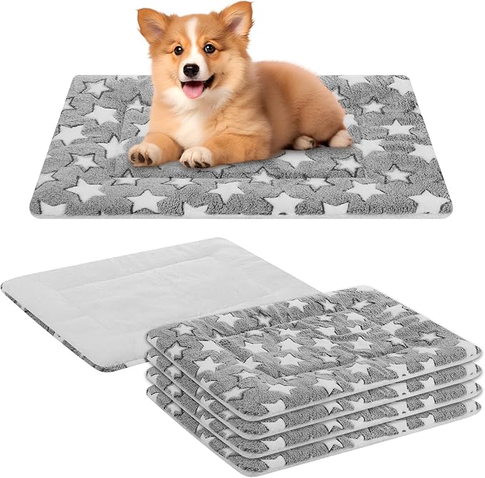 4 Pcs Dog Bed Mat Crate Pad Reversible Mat Machine Washable Bed Star Pet Sleeping Kennel Pad for Crate for Small, Medium, Large Dog(16 x 24 x 1.2 Inch,Gray)
