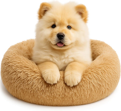 Calming Dog Bed - Fluffy Donut Cuddler for Anxiety Relief, Orthopedic Pet Bed with Non-Slip Bottom, Cozy Round Faux Fur Nest for Dogs and Cats, Plush Crate Mat for Comfort (Dark Grey, Large)