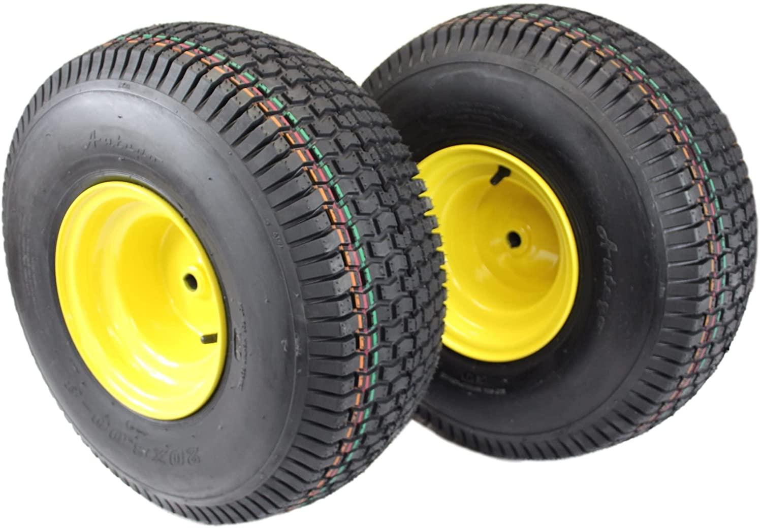 (Set of 2) 20x8.00-8 Tires & Wheels 4 Ply for Lawn & Garden Mower Turf Tires