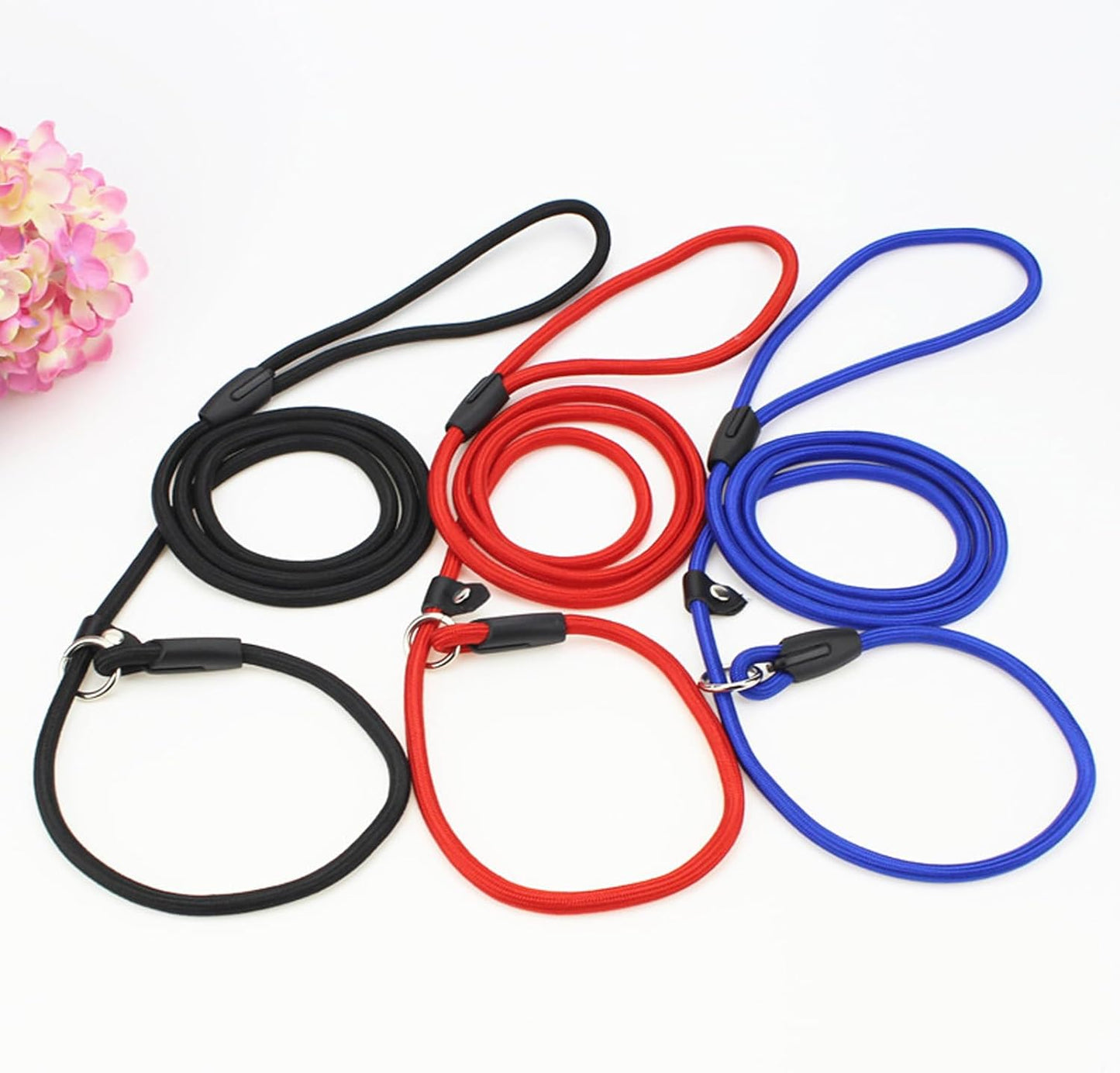 12 PCS Slip Leads for Dogs, Rope Dog Leash, Rope Leash, Adjustable Buckle, Wear-Resistant and Stretch-Resistant, Suitable for Small Dogs (Blue+red+Black)