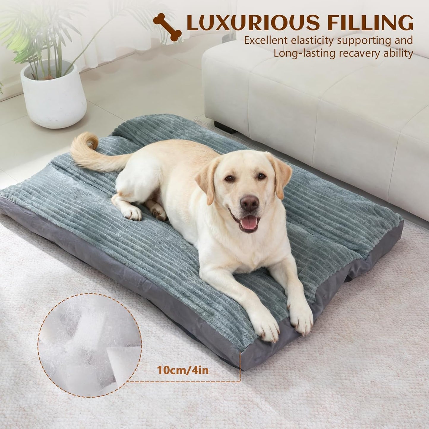 Big Dog Bed for Large Sized Dogs - Dog Crate Pad Removable Washable Cover, Non-Slip Bottom, Pet Mat Comfort Cushion for Joint Relief, Deep Sleep & Home Decor