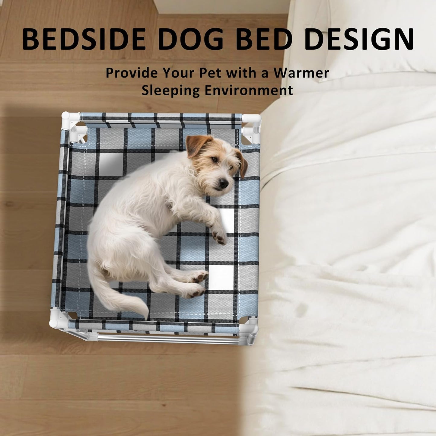 Bedside Window Pet Cat Bed - Dog Bed with Guardrail Extension Attached to Human Bed Height Elevated Dogs Cats Window Perch Bedside Dog Cot Sleeper Hammock Furniture Pet Beds (20'' x 20'' x 24'')