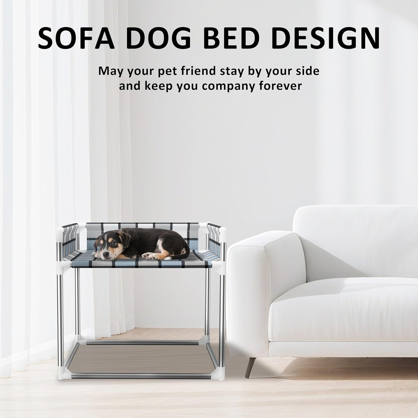 Bedside Window Pet Cat Bed - Dog Bed with Guardrail Extension Attached to Human Bed Height Elevated Dogs Cats Window Perch Bedside Dog Cot Sleeper Hammock Furniture Pet Beds (20'' x 20'' x 24'')