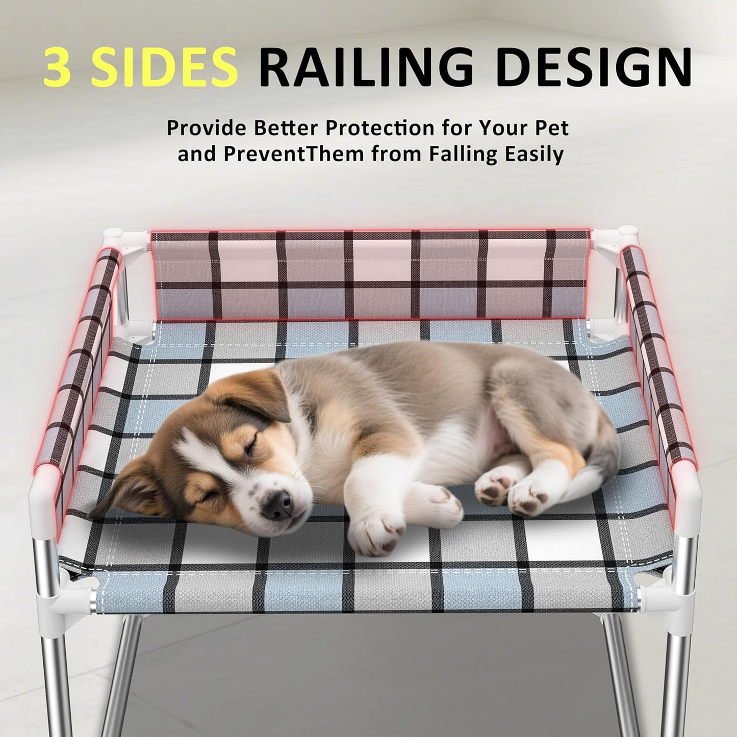 Bedside Window Pet Cat Bed - Dog Bed with Guardrail Extension Attached to Human Bed Height Elevated Dogs Cats Window Perch Bedside Dog Cot Sleeper Hammock Furniture Pet Beds (20'' x 20'' x 24'')